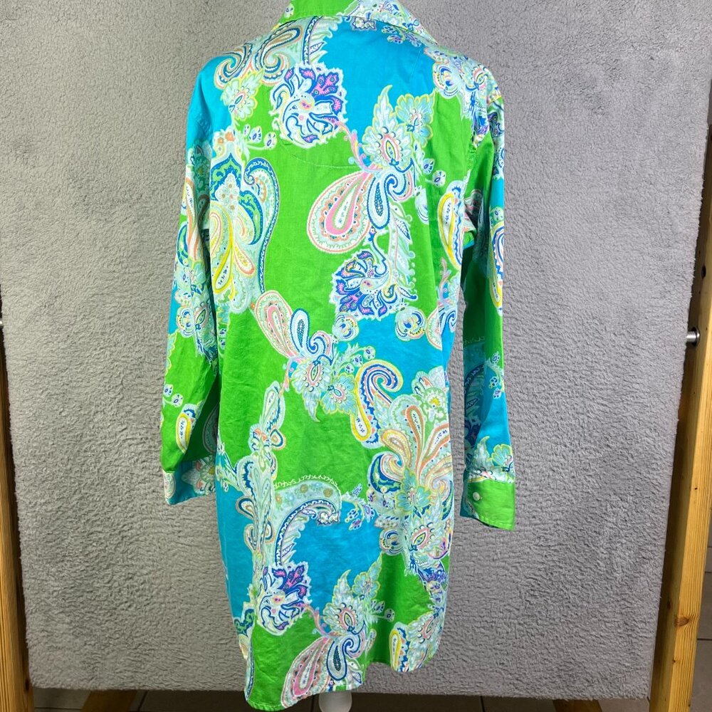 Lauren Ralph Lauren Pajama Dress Womens Medium Green Paisley PJ Top Button - Picture 2 of 10